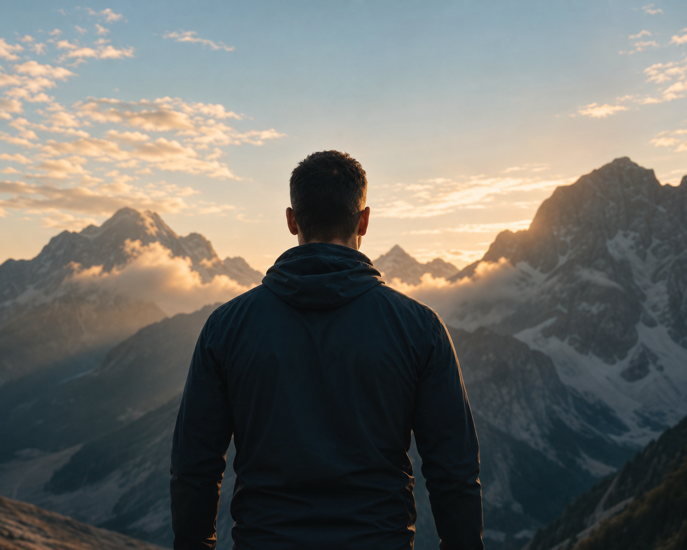 Person looking toward a mountain sunrise